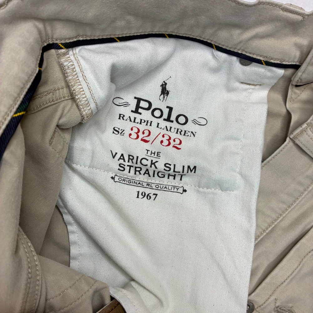 Polo Ralph Lauren Varick Slim Straight Men 32x31 Tan Khaki Chino Pants Trousers - Picture 7 of 11